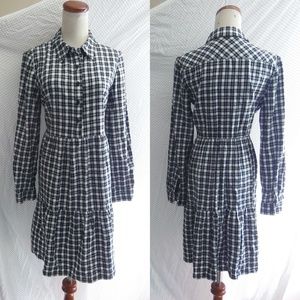 Classic Black & White Plaid Shirt Dress